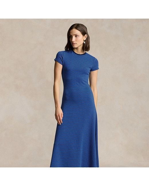 Ralph Lauren Blue Striped Ribbed Cotton-blend Dress