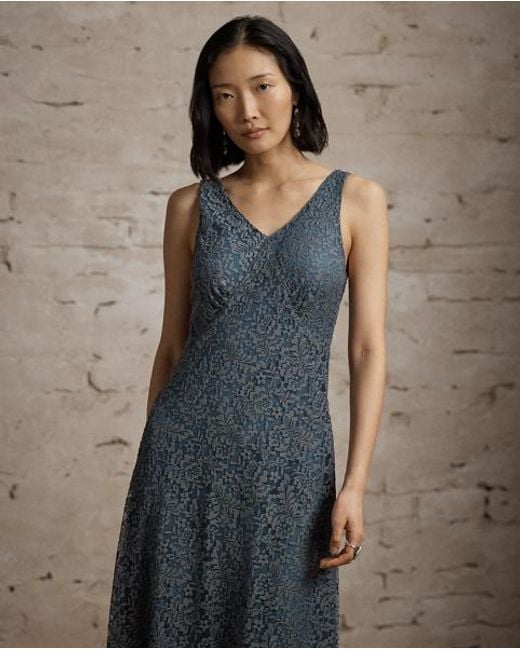 RRL Blue Floral Lace Dress