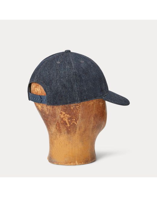 RRL Blue Winged-Logo Denim Ball Cap for men