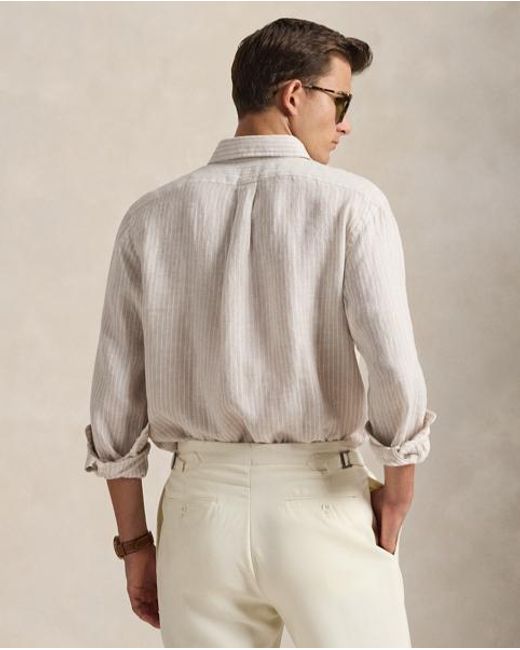 Polo Ralph Lauren Gray Custom Fit Striped Linen Shirt for men