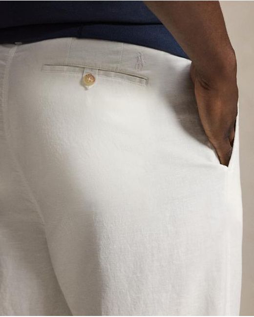 Ralph Lauren White Bedford Classic Fit Linen-Cotton Trouser for men