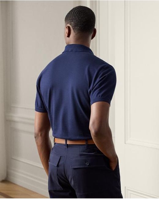 Ralph Lauren Blue Cotton-Cashmere Piqué Polo Shirt for men