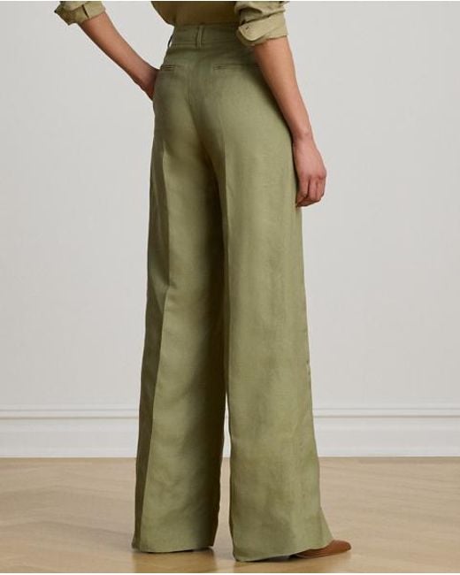 Ralph Lauren Green Linen-Blend Twill Wide-Leg Pant