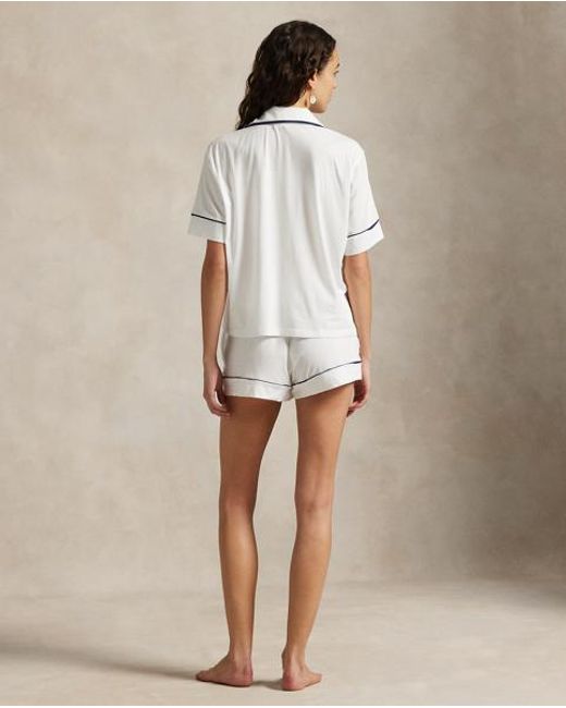 Ralph Lauren White Piped Jersey Short-Sleeve Pyjama Set