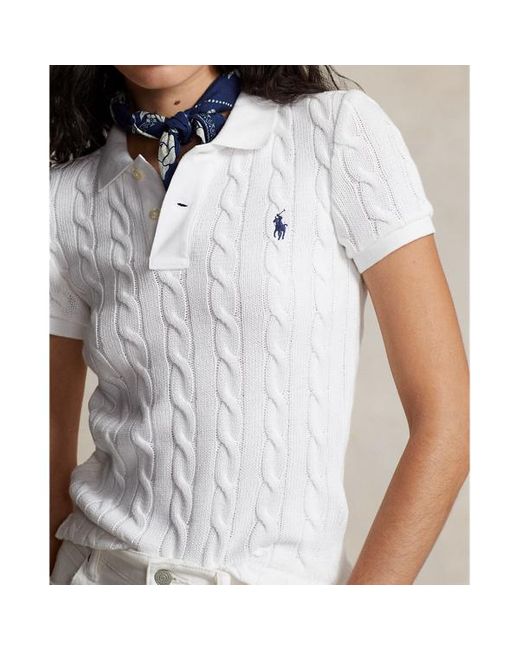 Polo Ralph Lauren White Poloshirt mit Zopfmuster
