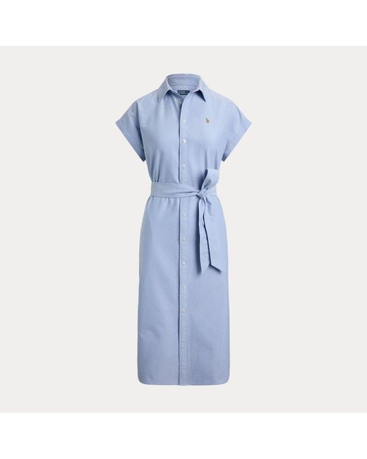 Polo Ralph Lauren Blue Belted Cotton Oxford Shirtdress