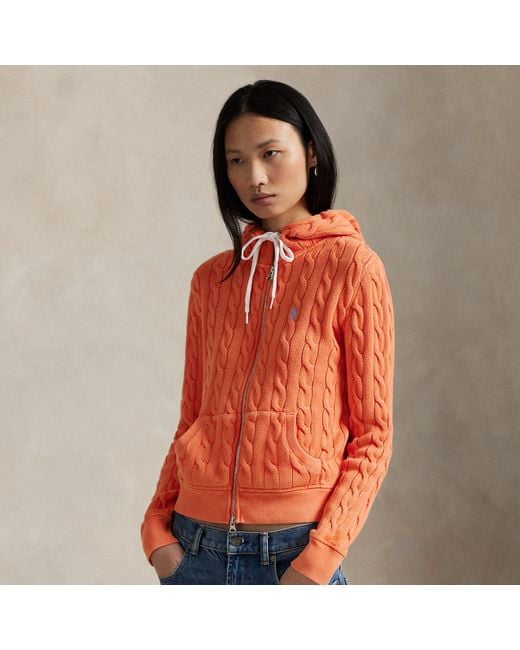 Polo Ralph Lauren Orange Cable-Knit Cotton Full-Zip Hoodie