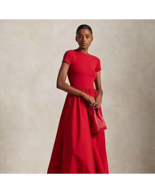 Ralph Lauren Cotton Short-Sleeve Dress in Red | Lyst