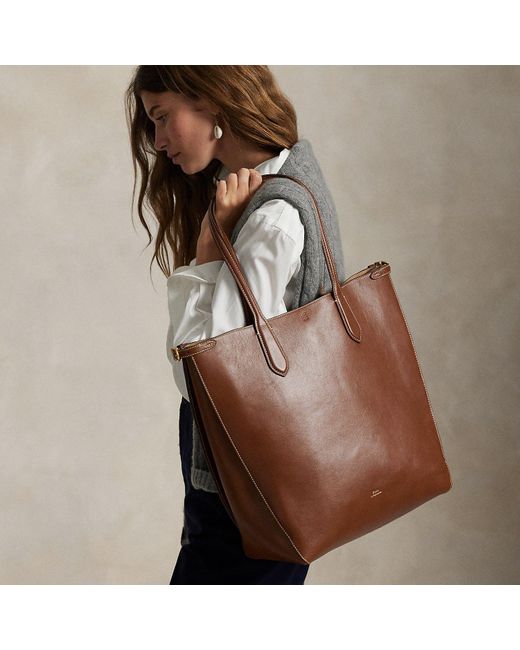 Polo Ralph Lauren Brown Bellport Leather North-South Tote