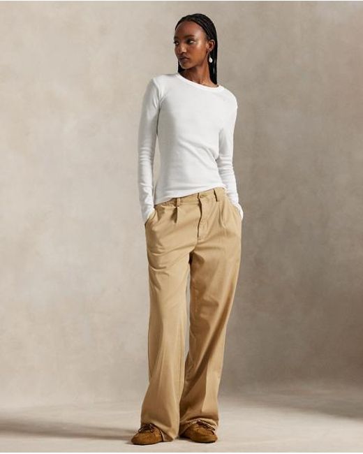 Polo Ralph Lauren Natural Pleated Cotton-Blend Relaxed Trouser
