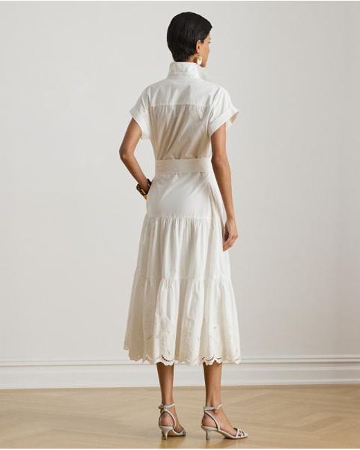 Ralph Lauren Blue Tiered Eyelet Broadcloth Shirtdress