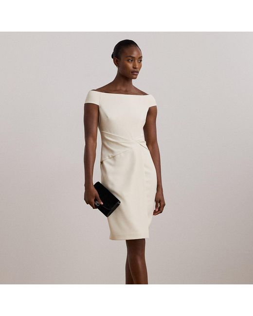 Ralph Lauren Natural Crepe Off-The-Shoulder Cocktail Dress