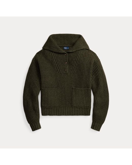 Polo Ralph Lauren Black Wool-Cotton Half-Placket Jumper