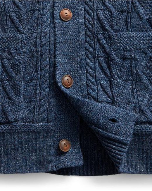 Ralph Lauren Blue Aran-Knit Cotton Cardigan for men