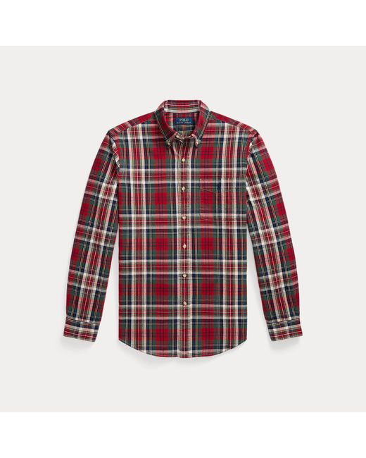 Polo Ralph Lauren Red Custom Fit Plaid Brushed Oxford Shirt for men
