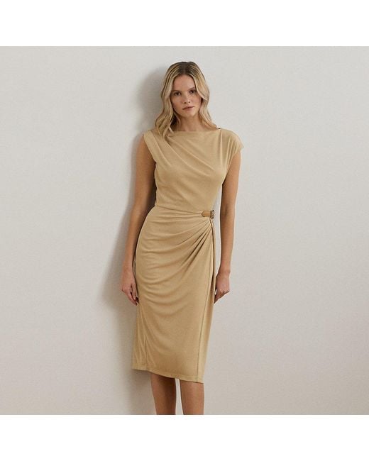 Ralph Lauren Natural Buckle-Trim Jersey Boatneck Dress