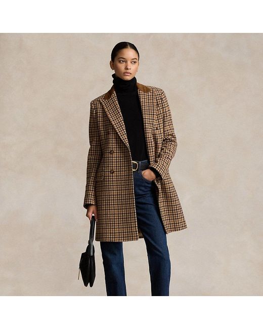 Polo Ralph Lauren Brown Double-Breasted Herringbone Coat