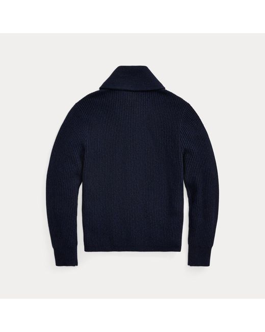 RRL Blue Cashmere Shawl-Collar Cardigan for men