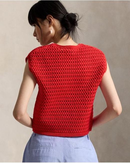 Polo Ralph Lauren Red Big Pony Crocheted Cotton Jumper