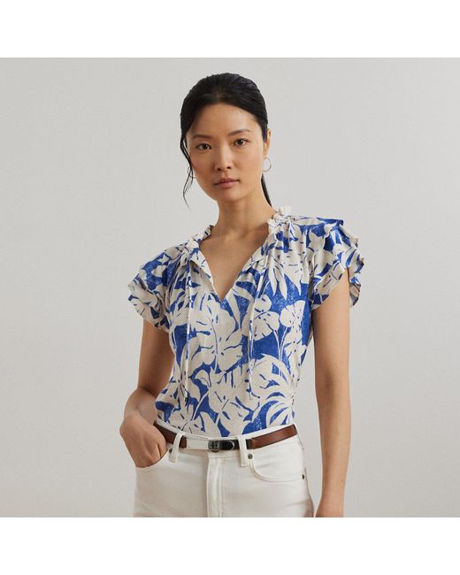 Top in jersey con stampa foglie di palma di Ralph Lauren in Blue