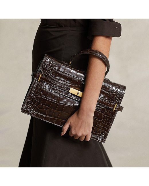 Ralph Lauren Polo Id Crocembossed Leather Satchel in Black Lyst