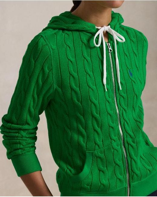 Polo Ralph Lauren Green Cable-Knit Cotton Full-Zip Hoodie
