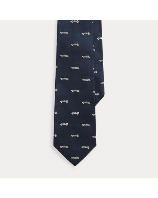 Ralph Lauren Blue Automobile-Patterned Silk Tie for men