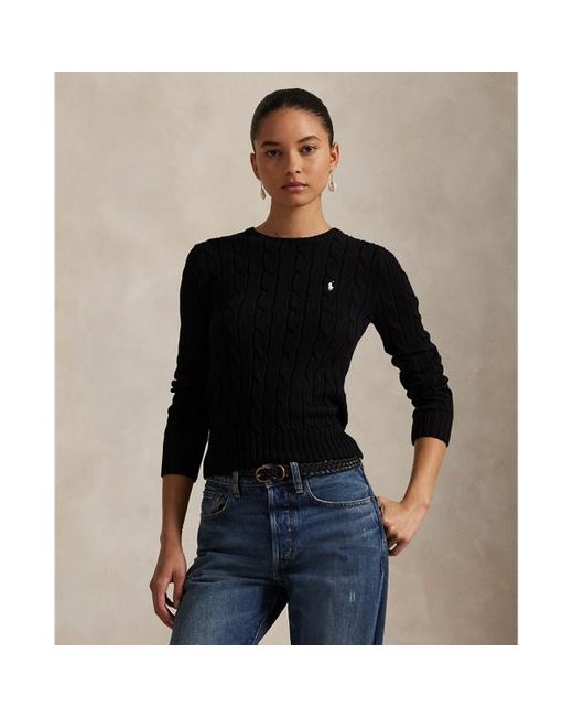 Maglia a girocollo in cotone a trecce di Polo Ralph Lauren in Black