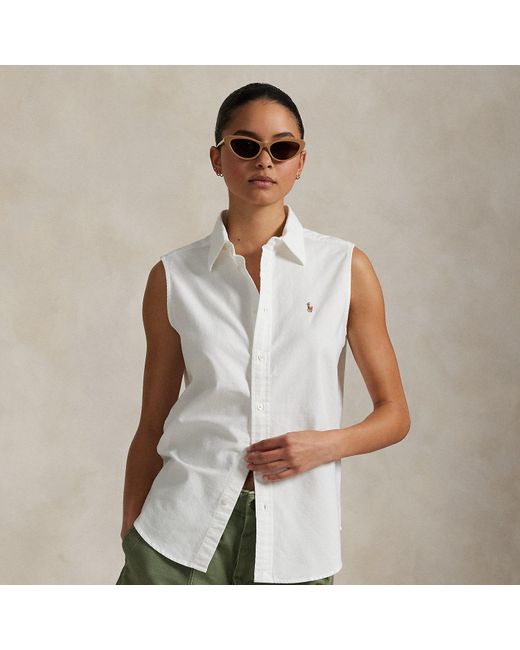 Polo Ralph Lauren White Cotton Oxford Sleeveless Shirt