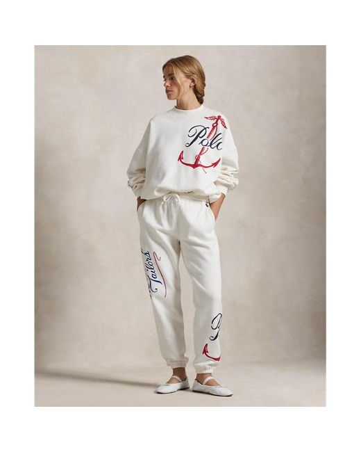 Polo Ralph Lauren Nautical Logo Fleece Tracksuit Bottoms in White Lyst UK
