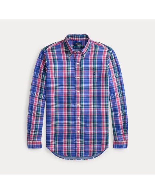 Polo Ralph Lauren Blue Custom Fit Plaid Double-Faced Shirt for men