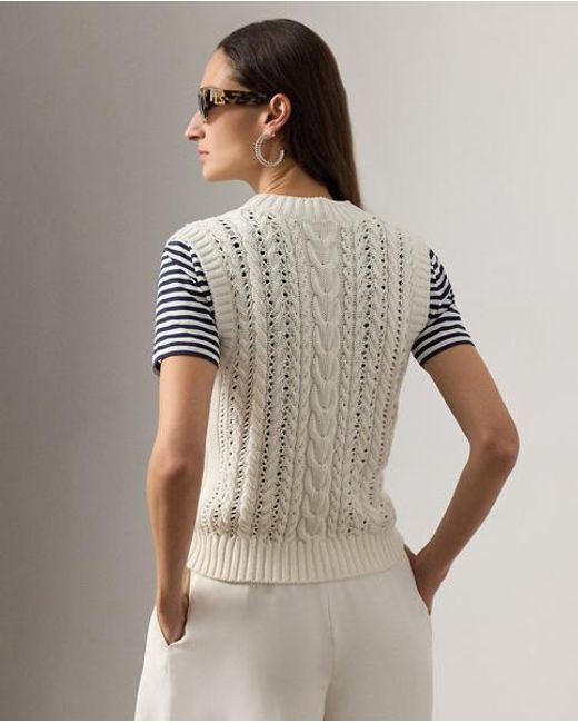 Ralph Lauren White Baumwoll-Seiden-Pullunder Mit Zopfmuster