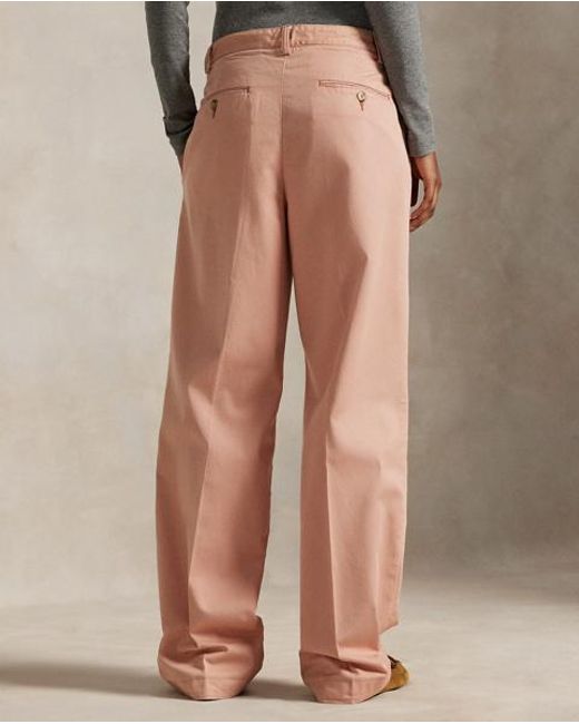 Polo Ralph Lauren Pink Pleated Cotton-Blend Relaxed Trouser
