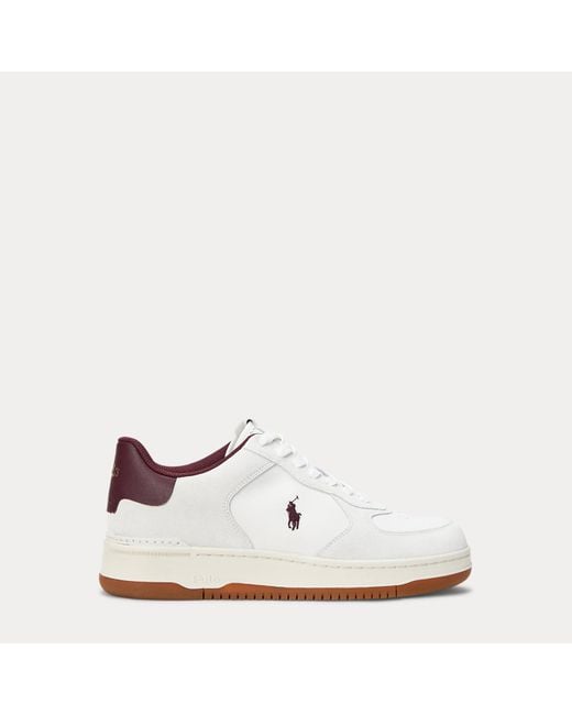 Ralph Lauren White Masters Court Suede-Panelled Trainer for men