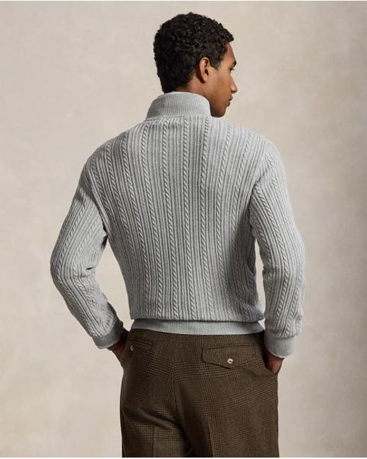Polo Ralph Lauren Gray Cable-Knit Cotton Mockneck Jumper for men