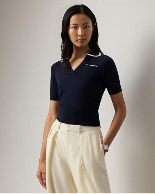 Ralph Lauren Blue Cashmere Jersey Polo Jumper