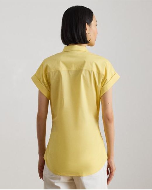 Ralph Lauren Yellow Twist-Front Cotton Short-Sleeve Shirt