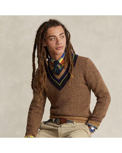 Ralph Lauren Brown Glen Plaid Wool Cricket Sweater for men