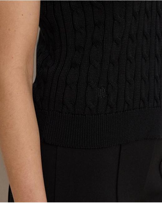 Ralph Lauren Black Cable Cotton-Blend Short-Sleeve Sweater