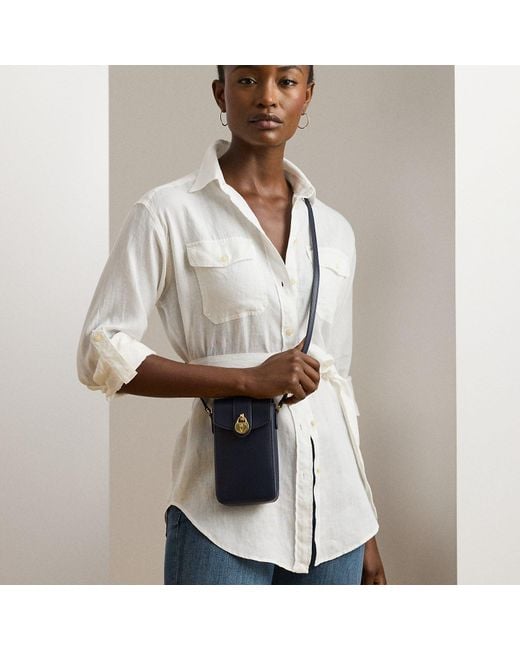 Ralph Lauren Gray Umhänge-Techniktasche Tanner Aus Leder