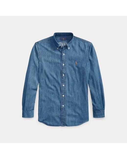 Polo Ralph Lauren Blue Custom Fit Denim Shirt for men