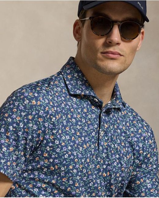 Ralph Lauren Blue Tailored Fit Performance Polo Shirt for men