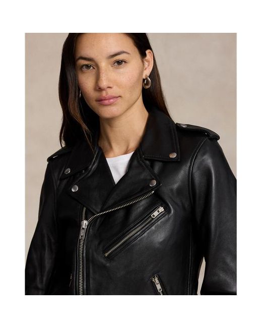 Polo Ralph Lauren Black Sheepskin Leather Moto Jacket