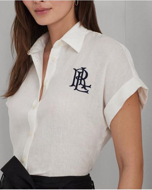 Ralph Lauren White Relaxed Fit Linen Short-Sleeve Shirt
