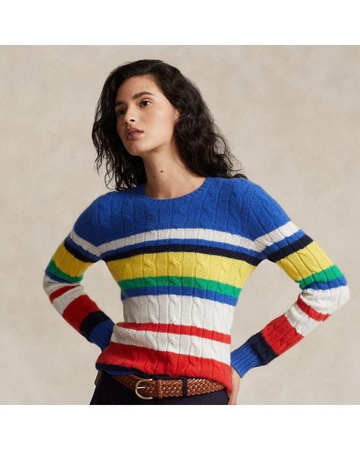 Polo Ralph Lauren Blue Striped Cable-knit Cashmere Jumper