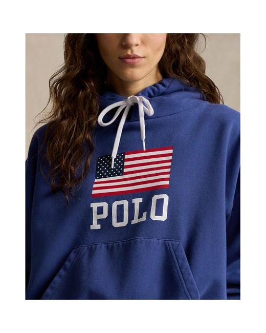 Polo Ralph Lauren Blue Logo Flag Oversize Fleece Hoodie