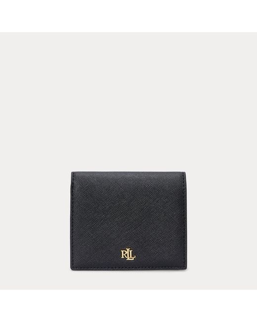 Ralph Lauren Black Compact Crosshatch Leather Wallet
