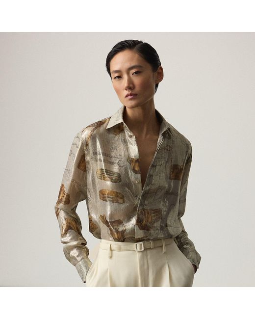 Ralph Lauren Green Evelina Equestrian-Print Lamé Shirt
