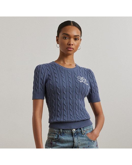 Ralph Lauren Katoenen Kabeltrui Met Korte Mouwen in het Blue