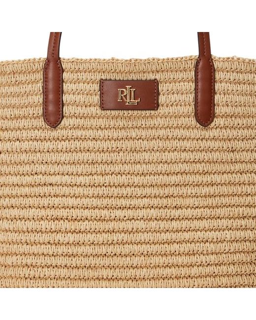 Lauren by Ralph Lauren Brown Leather-trim Straw Large Brie Tote Bag